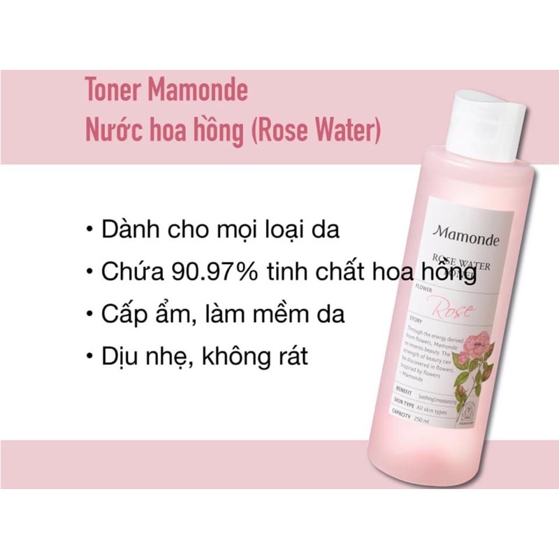 Nước Hoa Hồng Se Khít Lỗ Chân Lông Mamonde Rose Water Toner 250ml Xuất xứ: Hàn Quốc