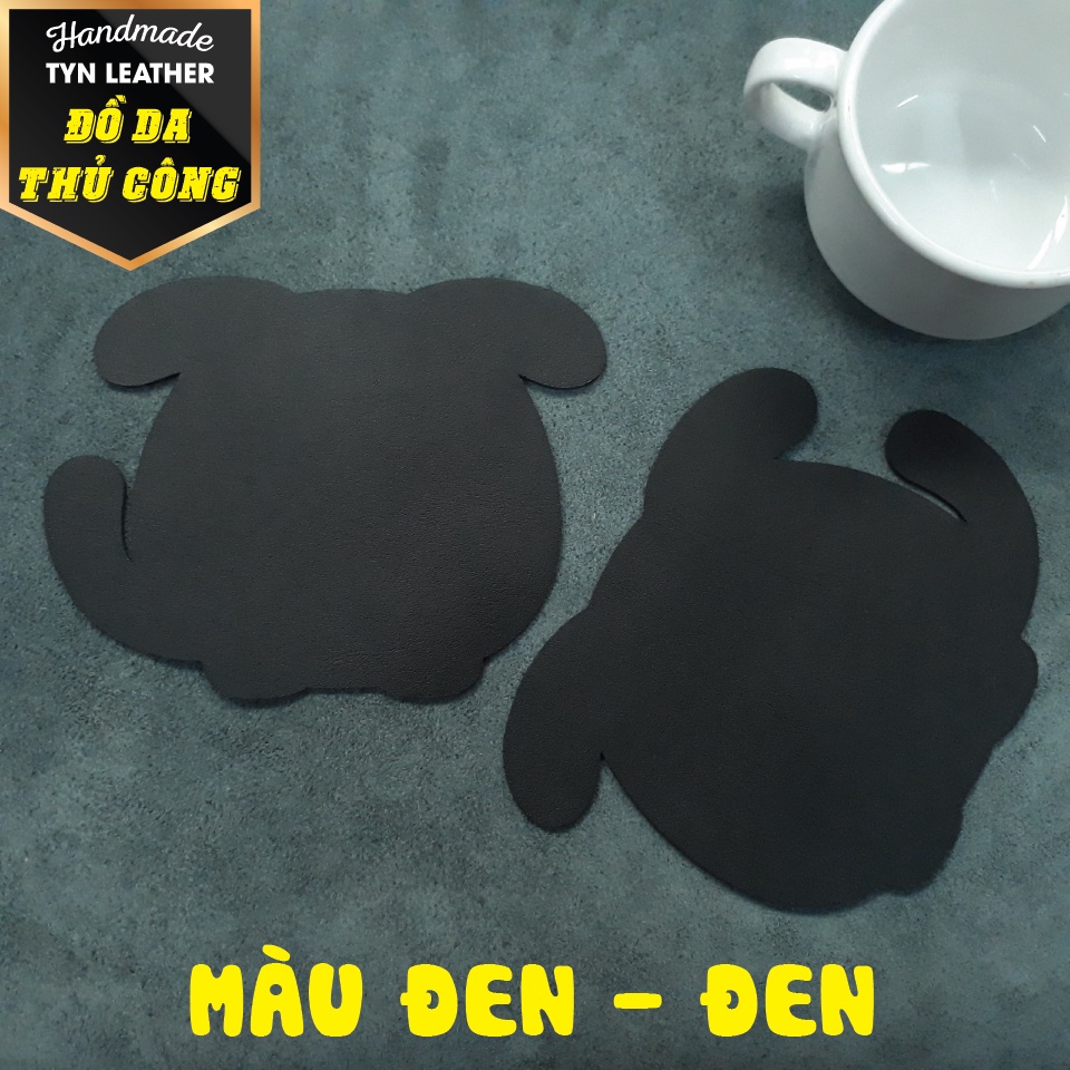 Miếng lót ly hình cún/ hình mèo/ hình gấu, da 2 mặt 2 màu, chống thấm nước