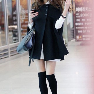 Phụ nữ nóng dơi len poncho áo rời áo khoác cape parka mùa đông đen áo khoác ngoài
