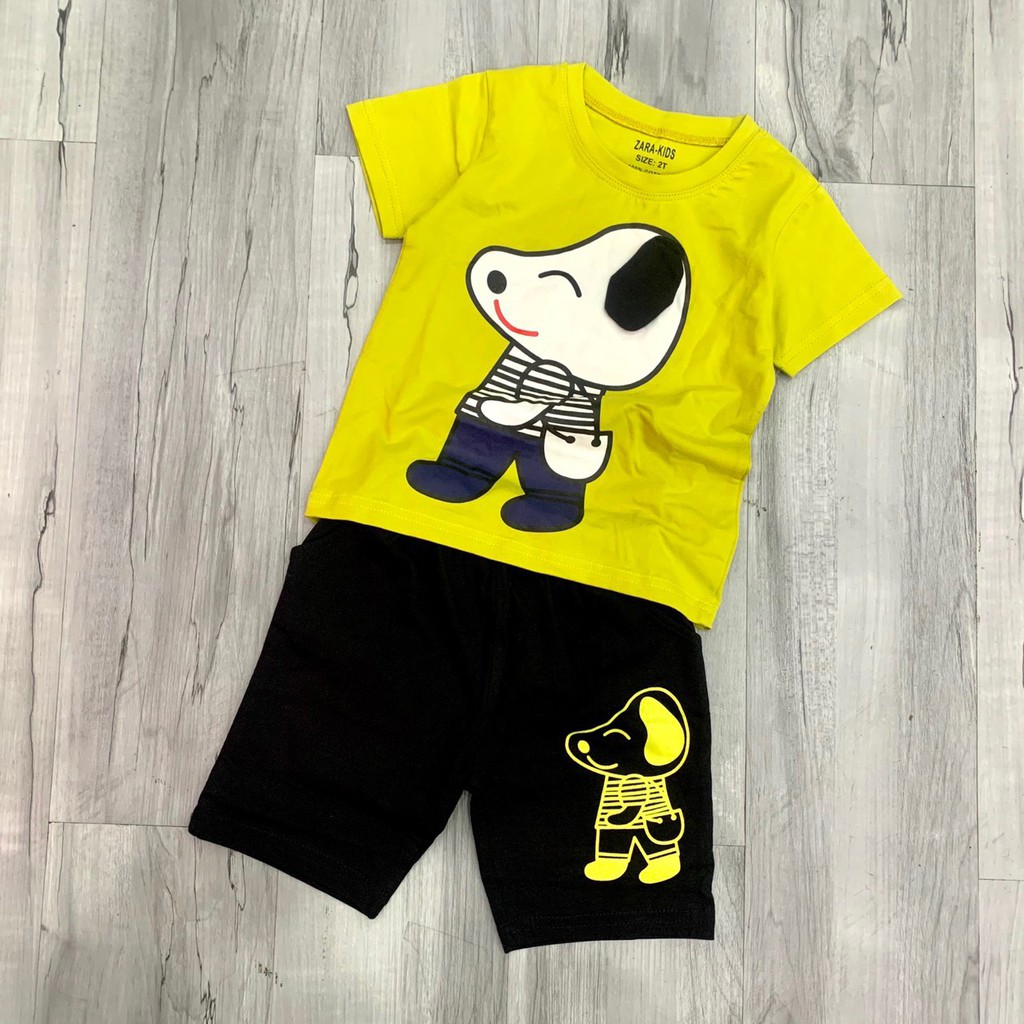(SIZE 2-15) (9-38kg) BỘ THUN COTTON NGẮN TAY BÉ TRAI IN HÌNH CHÚ CHÓ DỄ THƯƠNG