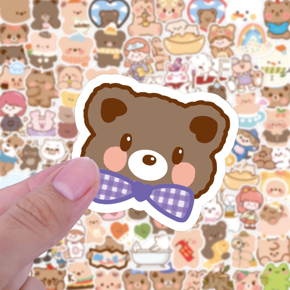 Sticker cute hình gấu dán laptop chống nước, hình dán điện thoại, vali, mũ bảo hiểm sét 100 hình