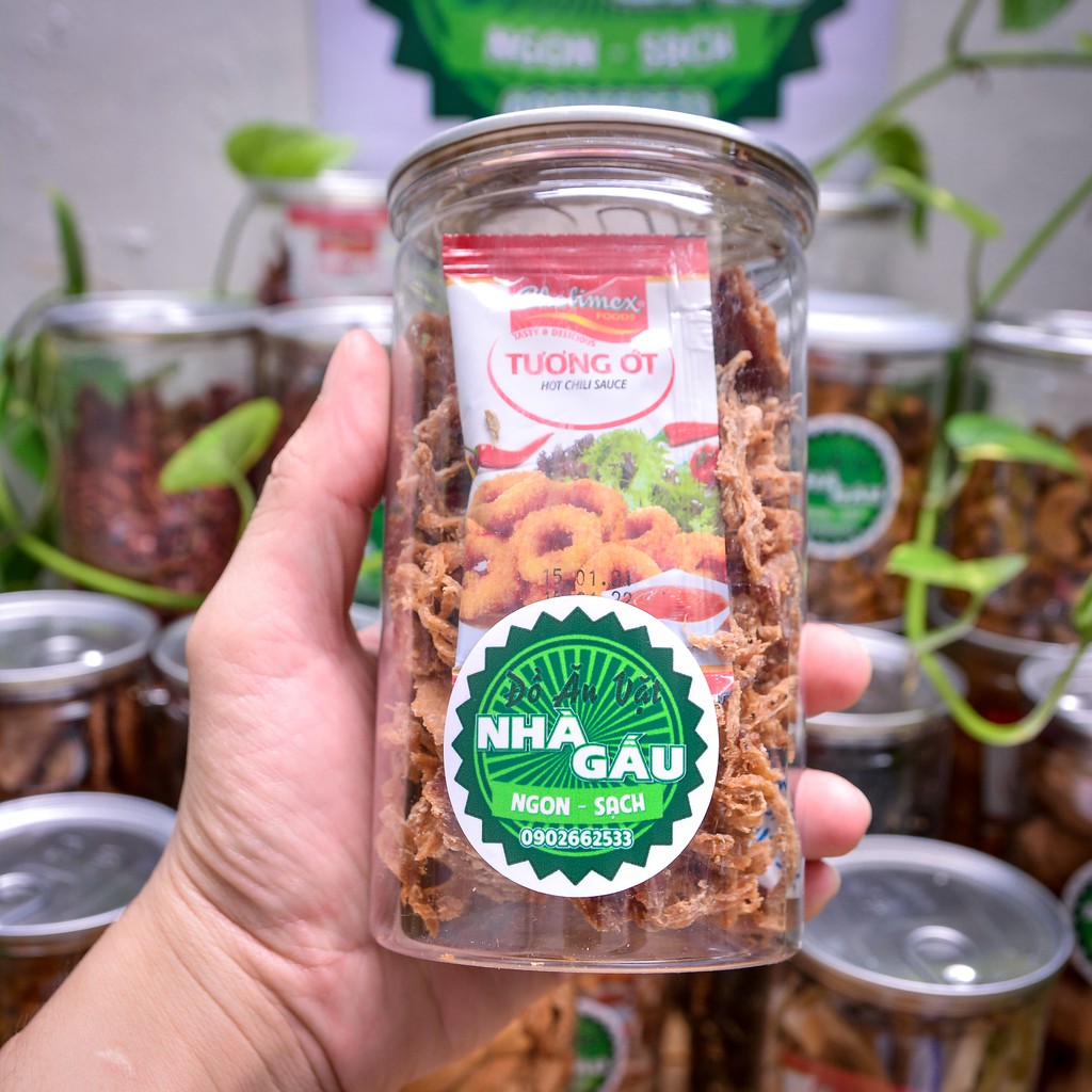 Khô mực xé tẩm vị loại ngon, hủ pet 200g - Đồ ăn vặt Nhà Gấu