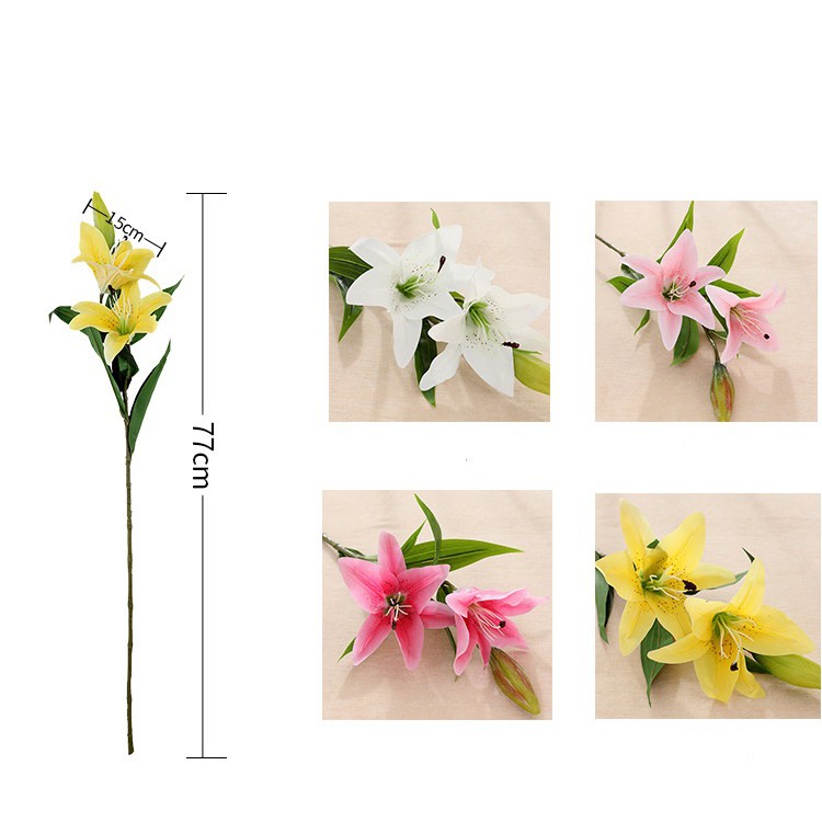 Hoa Giả Lụa - HOA LY HOA LILY PHỦ SÁP CAO CẤP Dài 77cm