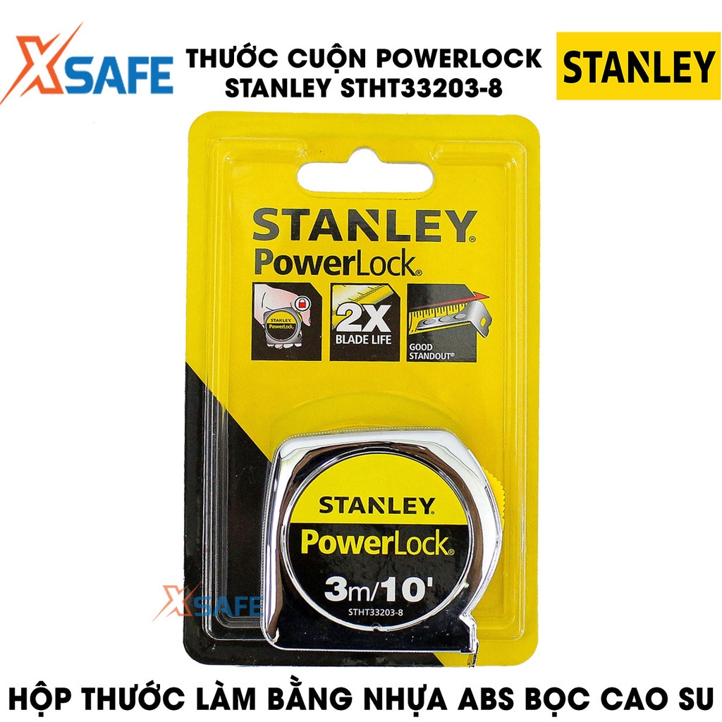 Thước cuộn POWERLOCK STANLEY lưỡi thép dẻo Thước cuộn Stanley thiết kế nhỏ gọn, vỏ máy làm từ nhựa ABS bọc cao su