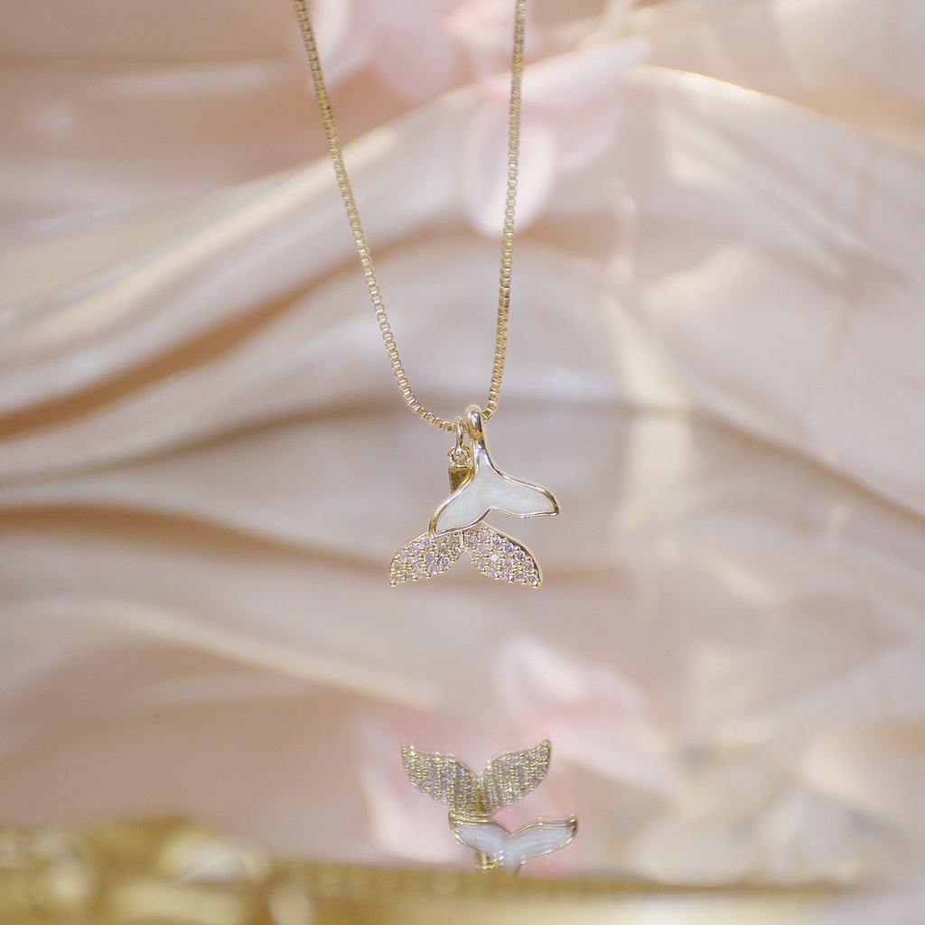 Vòng cổ Hình Đuôi Cá Đính Đá Zircon Lấp Lánh Sang Trọng 14K