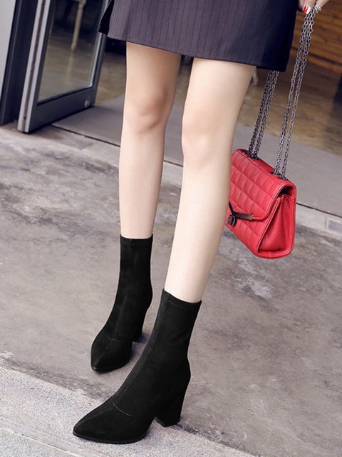 Giày boot hot hit da lộn cổ lửng khoá SAU gót Vuông 9p sang chảnh | BigBuy360 - bigbuy360.vn