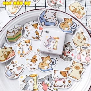 Hộp 45 Sticker Chủ Đề Boss Méo mèo mèo mewww Trang Trí Planner - Hạt đậu bự