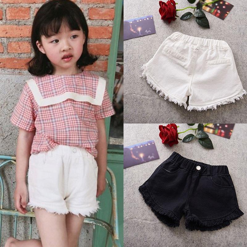 Quần Short Denim Màu Trơn Thời Trang Mùa Hè Hàn Quốc Cho Bé Gái