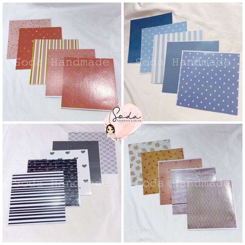 (Size 16x16 cm) Set 5 tờ giấy hoạ tiết làm Scrapbook/explosionbox