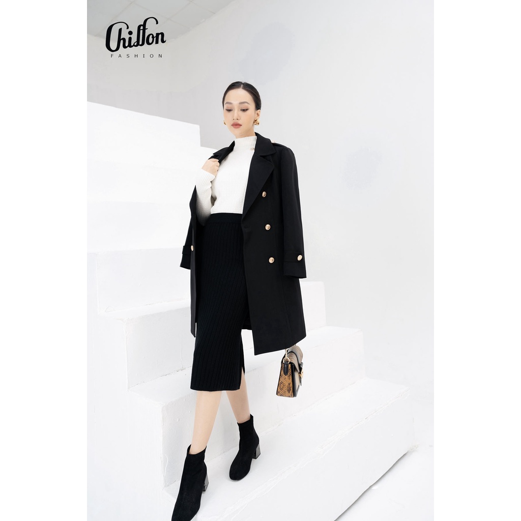 Áo măng tô cao cấp phối cúc đồng, áo khoác nữ đẹp thiết kế by Chiffon
