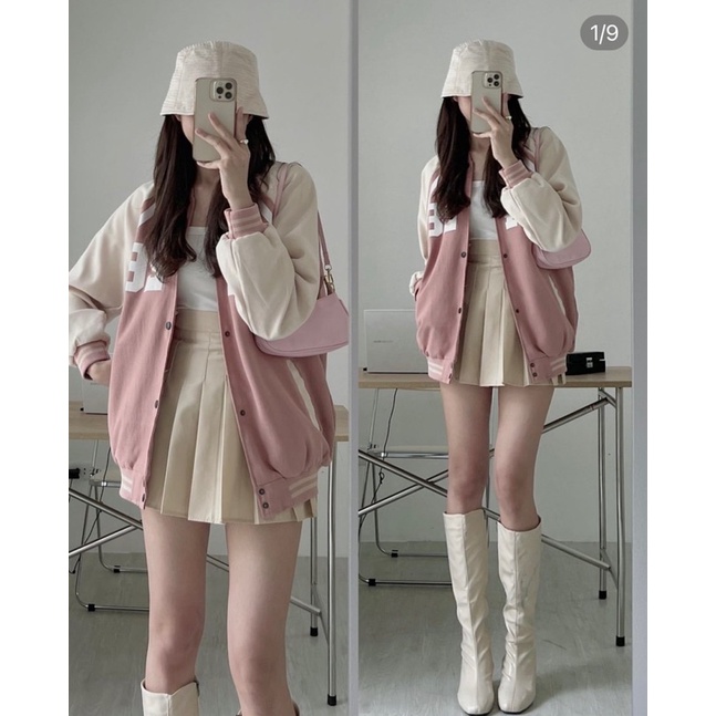 Áo Khoác Bomber Nỉ F426 Form Rộng Unisex, Áo Bomber Nữ Màu Hồng Dễ Thương