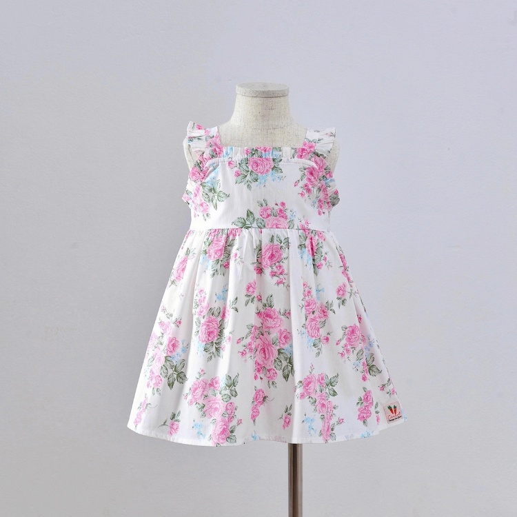 Váy Bé Gái Carrot Hai Dây Cánh Tiên, Họa Tiết Đoá Hồng Xinh Xắn, Chất Liệu Thô Cotton Thấm Hút Mồ Hôi Tốt