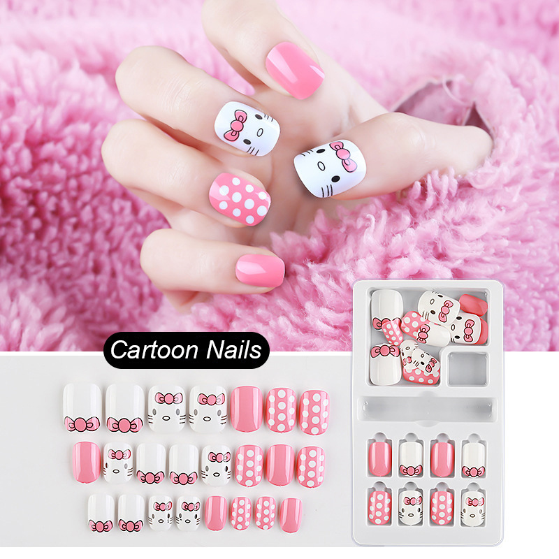 Bộ móng tay giả họa tiết hình Hello Kitty đáng yêu cho bé