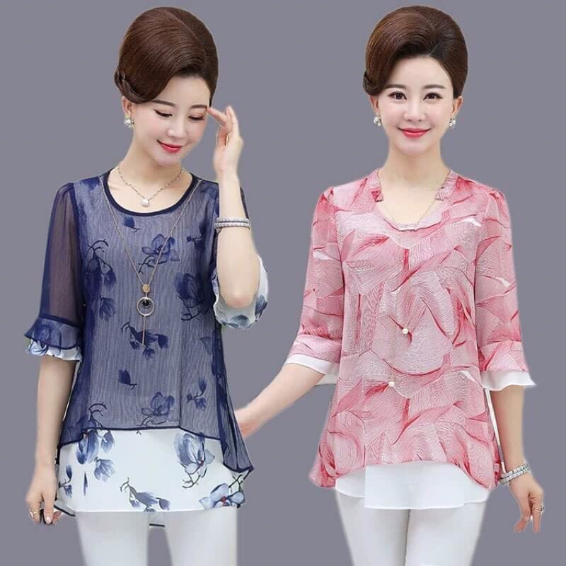 Áo voan nữ trung niên cao cấp kiểu dáng sang trọng QCNP2604