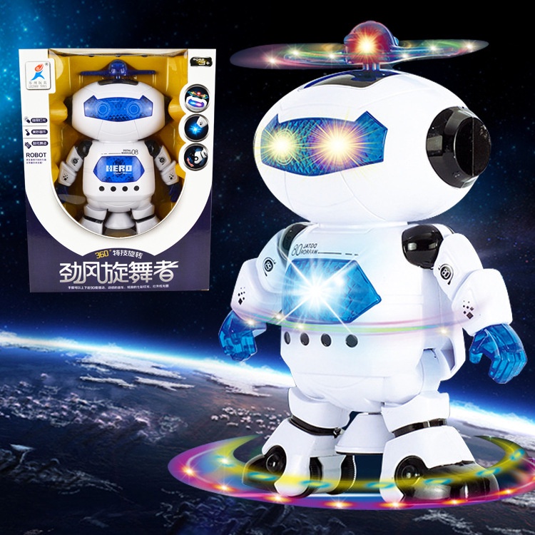 Đồ Chơi Trẻ Em Robot Nhảy Múa Phát Sáng Xoay 360 Độ Có Chong Chóng Xoay Siêu Dễ Thương