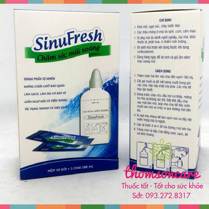 Bình rửa mũi xoang Sinufresh tặng kèm 30 gói muối làm sạch mũi, giảm khô mũi - Chính hãng Cát Linh