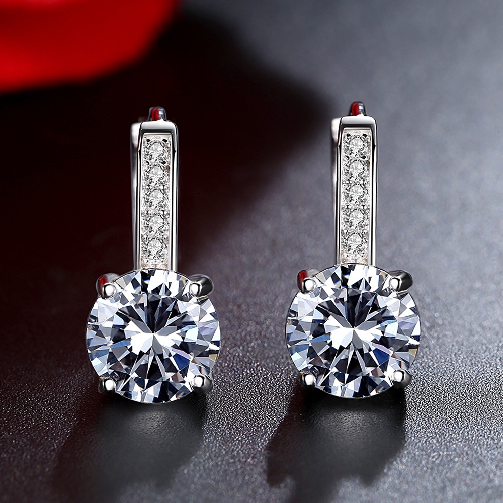 Bông Tai Mạ Bạc 925 Hình Moissanite Cổ Điển