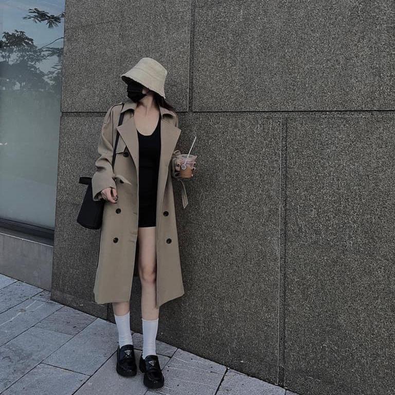 Áo khoác măng tô kaki dáng dài