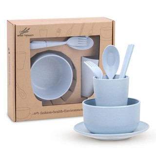 Bộ bát ăn đủ bộ: Bát, Cốc, Thìa, Dĩa, Đũa chất liệu lúa mạch Kami20029