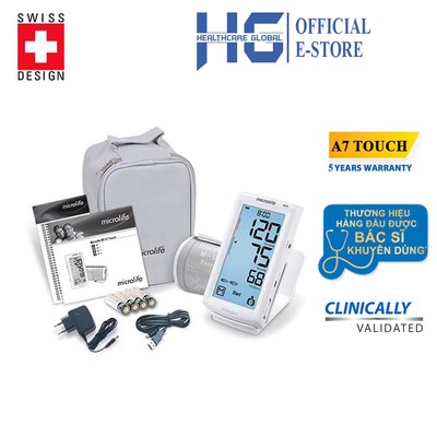 Máy Đo Huyết Áp Bắp Tay Bluetooth Microlife BP A7 Touch BT | Chức Năng Cảnh Báo Đột Quỵ - Cho Kết Quả Chính Xác