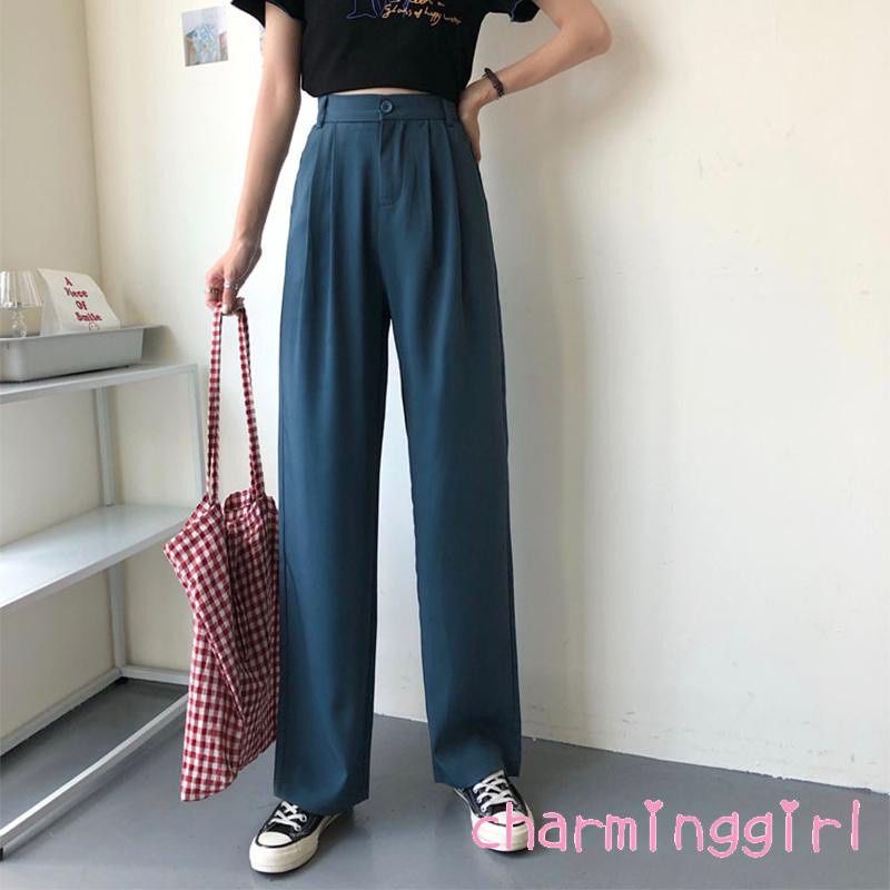 quần ống rộng Lưng Cao Màu Sắc Thời Trang Công Sở Cho Nữ