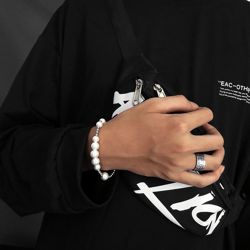 Vòng Tay Đính Ngọc Trai Phong Cách Hiphop Thời Trang Đường Phố Cá Tính