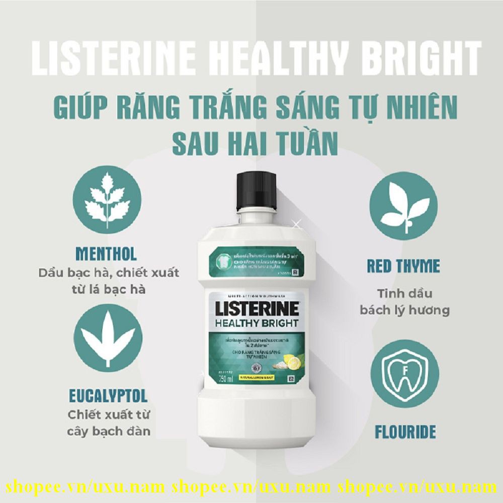 Nước Súc Miệng 250Ml Listerine Healthy Bright Làm Trắng Răng Thơm Miệng, Của Hàng Chính Hãng.