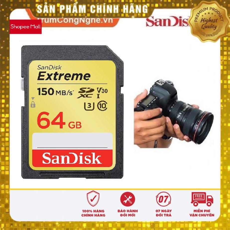 (giá khai trương) [Mã ELFLASH5 giảm 20K đơn 50K] Thẻ Nhớ Máy Ảnh 64GB SDXC Sandisk Extreme Class10 U3 150MB/S Tốc độ cao