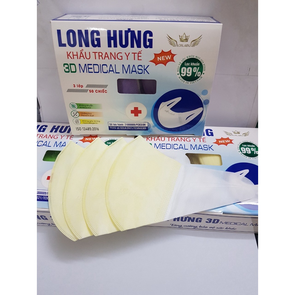 Hộp 50 chiếc khẩu trang 3D mask màu vàng chanh