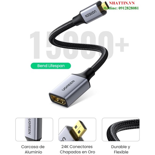 Cáp chuyển đổi Micro HDMI to HDMI 2.0 bện dù 4K 3D 1080P Ugreen 10553 cao cấp - Hàng phân phối chính hãng