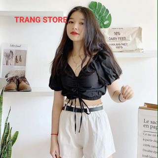 Áo croptop rút ngực tay phồng( kèm video)