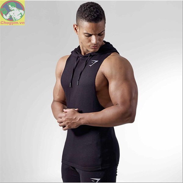 Áo Tanktop Gym Shark Tập Gym Có Mũ Logo Thêu Nổi A-010