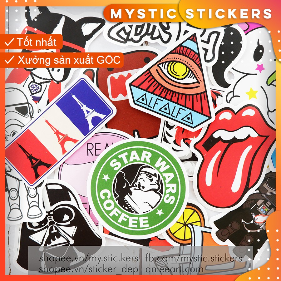 [SET TỔNG HỢP #8] 100 Sticker chống nước/ trang trí, set mix ,dán xe laptop mũ bảo hiểm vali...