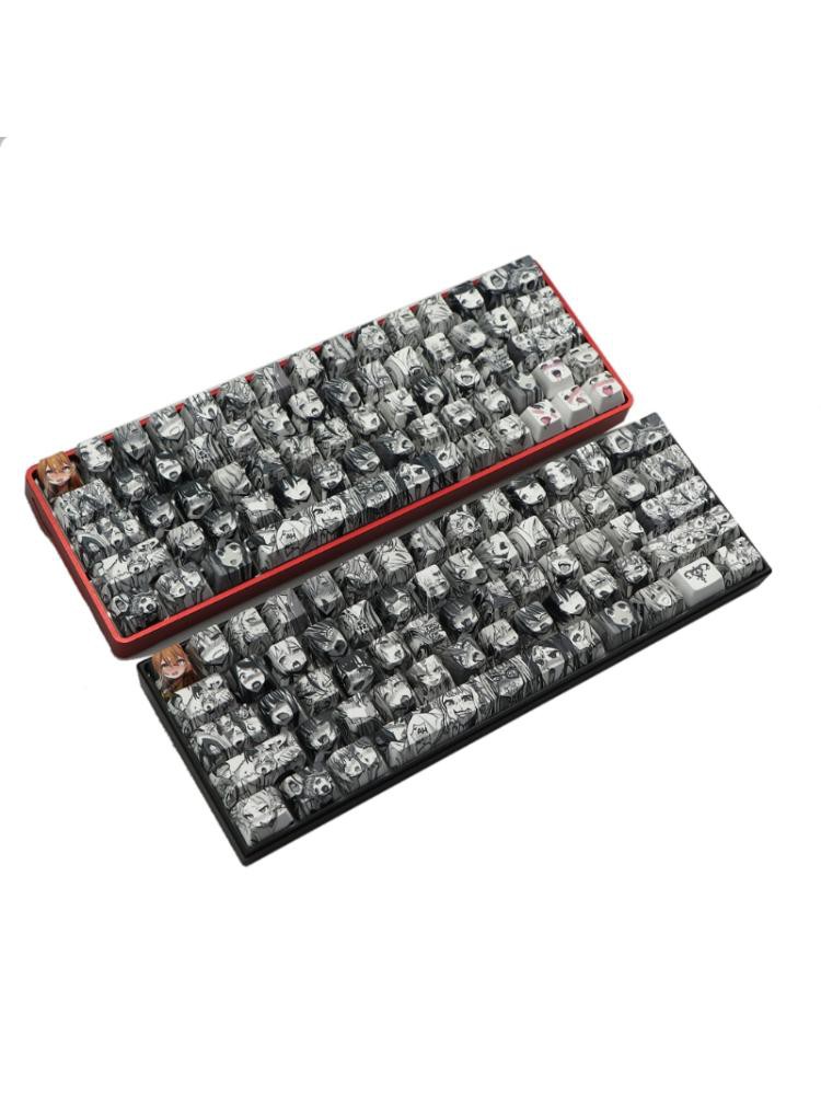 Bộ 71 nút bàn phím họa tiết PBT Ahegao Dye Sublimation OEM Anime cho bàn phím GK61 GK64