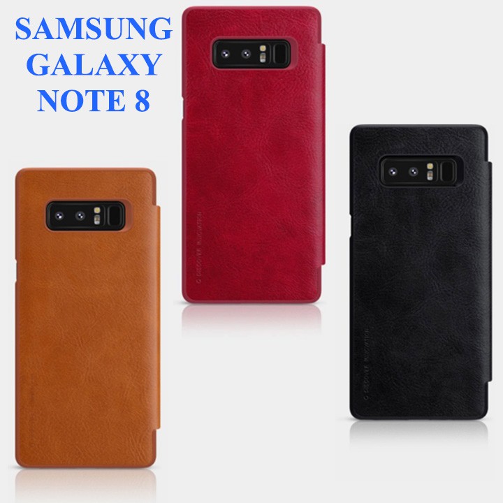 ỐP LƯNG DA, BAO DA NẮP GẬP SAMSUNG GALAXY NOTE 8 NILLKIN QIN MÀU NÂU, ĐEN, ĐỎ