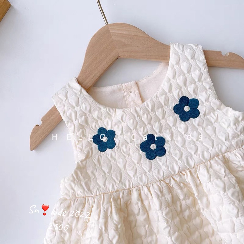 Váy thu đông cho bé gái, set váy xốp thêu 3 bông hoa kèm áo zip xanh chất siêu đẹp cho bé