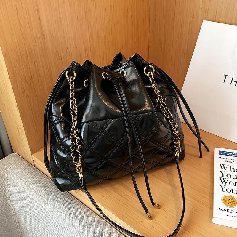 Ielgy Túi Xách bucket Dây Xích Đính Kim Cương Giả Dễ Phối Đồ Cho Nữ