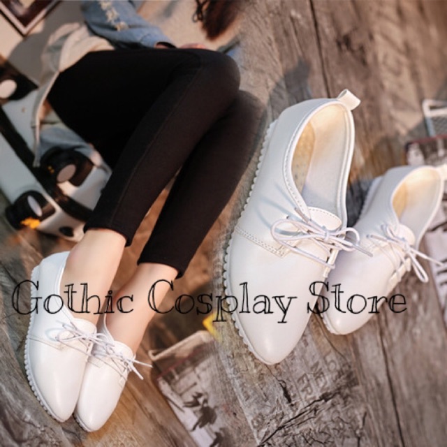 [CÓ SẴN] 🍁Giày búp bê lolita đế thấp oxford ( trắng, đen; size 35-40 ) (Tài khoản Shopee duy nhất: gothic.cosplay )