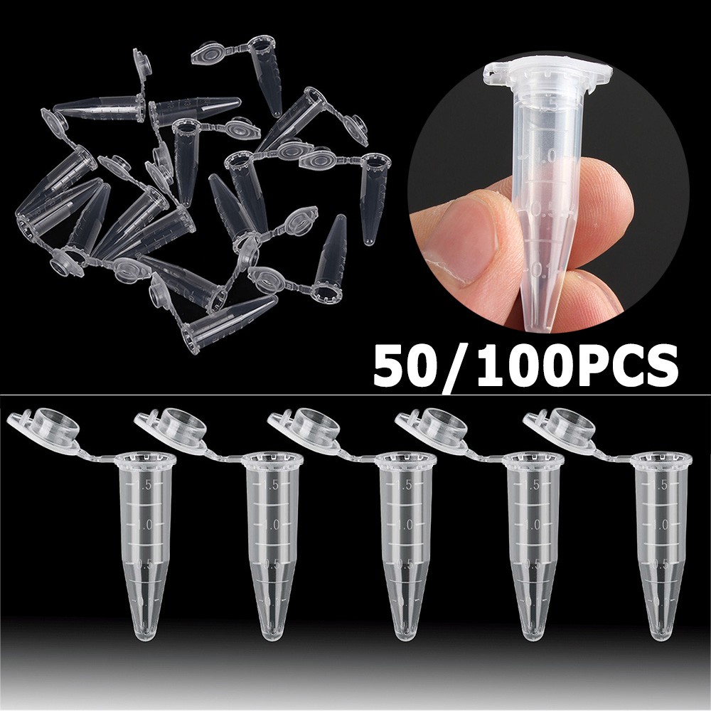 ALLGOODS 1.5ML Centrifuge Tubes Mini Centrifuge Test Tube Vial Lab Test Tube Snap Cap 50/100Pcs With Lid Plastic Micro Clear Container