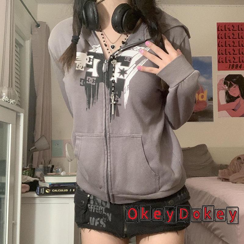 Áo Sweatshirt Tay Dài Có Khóa Kéo Và Túi Phong Cách Đường Phố Cho Nữ OKDK-Y2K