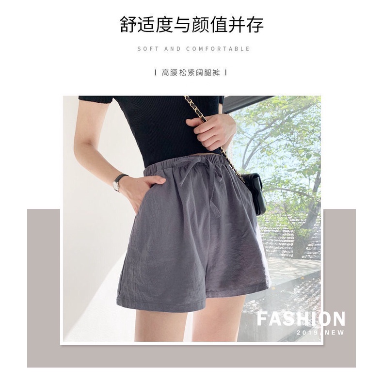 Quần Short Cotton Lanh Lưng Cao Ống Rộng Plus Size Cho Nữ