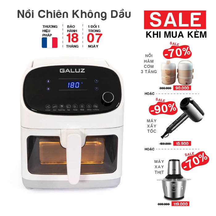 Nồi chiên không dầu Galuz model G-65 điện tử dung tích 5.5L, NHẬP KHẨU TỪ PHÁP, BẢO HÀNH 18 THÁNG