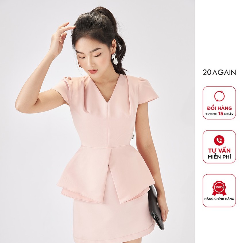 Áo sơ mi nữ peplum 20AGAIN, áo sơ mi công sở thiết kế cổ V thanh lịch, sang trọng ASA1521