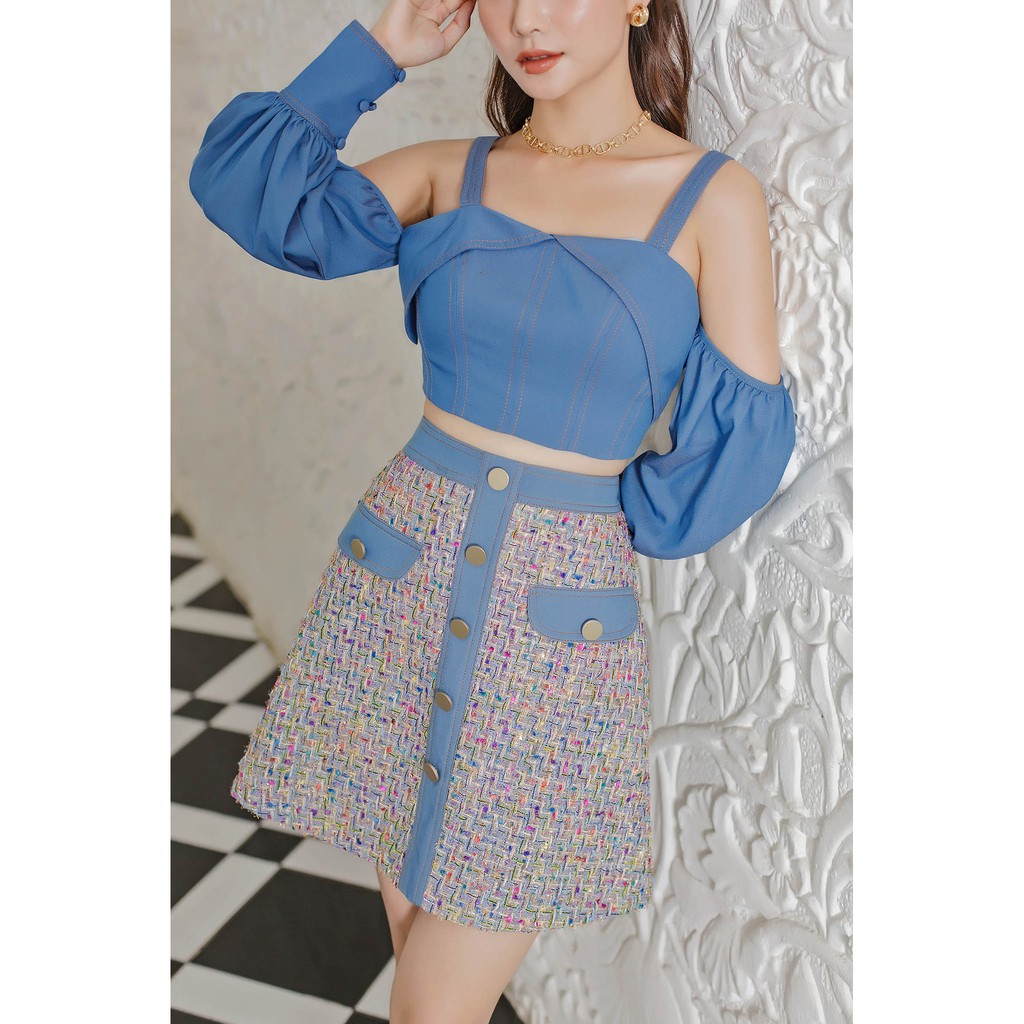 SÒ VINTAGE - GLEN Chân váy chữ A phối nút kim loại