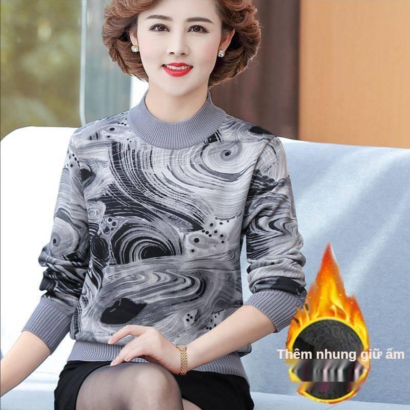 Áo thun tay dài plus size giữ ấm mùa đông cho phụ nữ trung niên