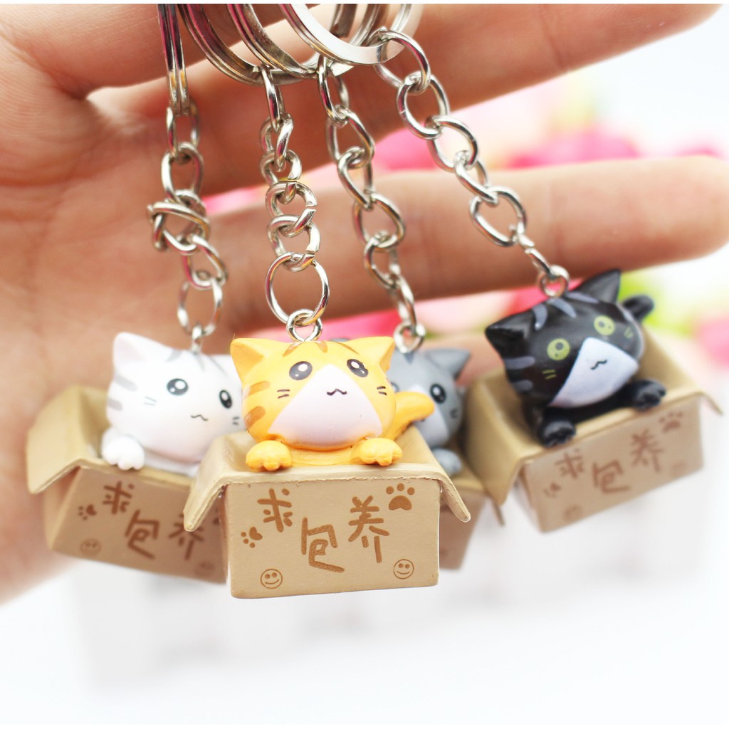 Móc khóa mèo con trong hộp dễ thương/ keychain mèo con