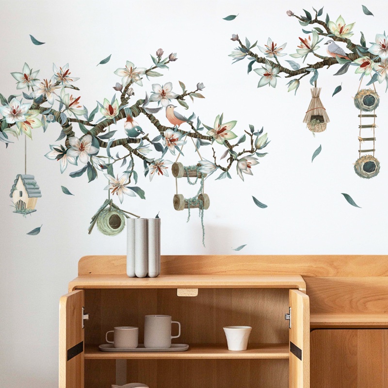 Decal dán tường Sticker dán tường in chất lượng cao có keo mặt sau mẫu Cành Hoa Đào Trắng ZDB- 2480