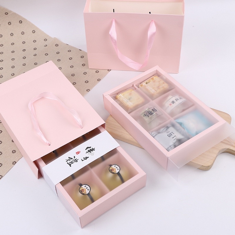Hộp trung thu 6 bánh hồng kèm túi giấy