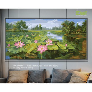 Tranh treo tường tự tô màu số hóa DALI Tranh Cảnh sen Việt Nam  CVN005 (48 màu)