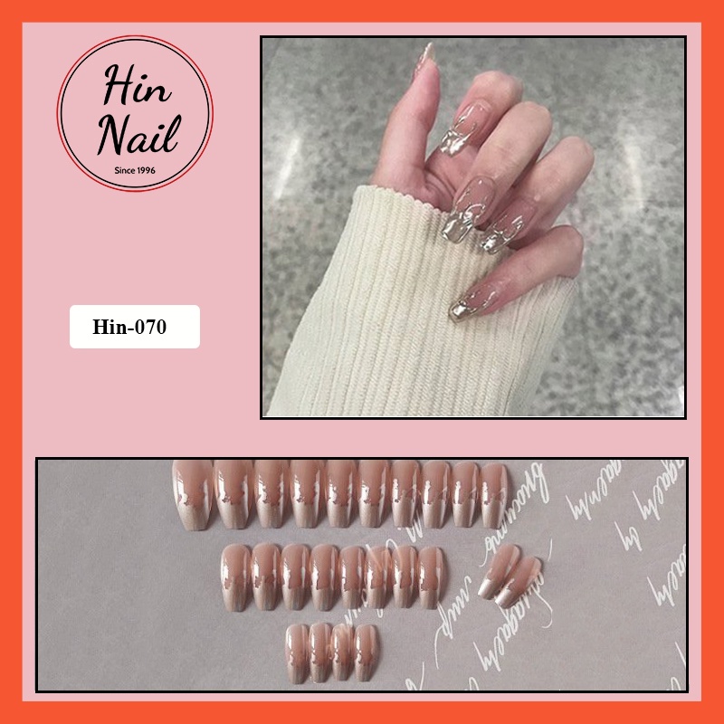 Móng tay giả Hin Nail form dài màu nâu ánh nhũ